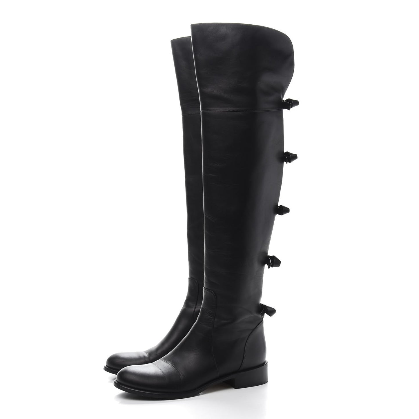 Calfskin Multi Bow Over the Knee Boots 37.5 Black