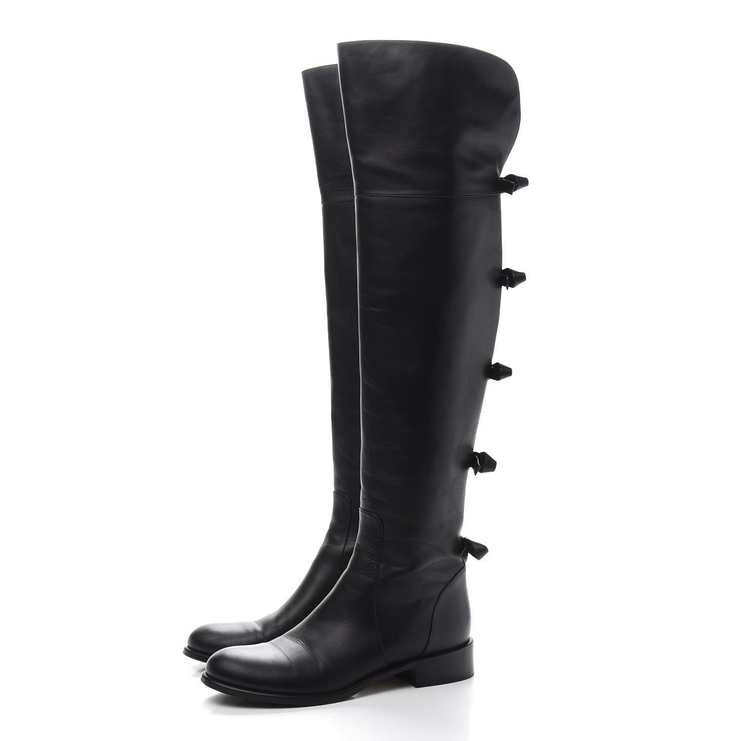 Valentino Garavani Calfskin Multi Bow Over the Knee Boots 37.5 Black 3 of 7