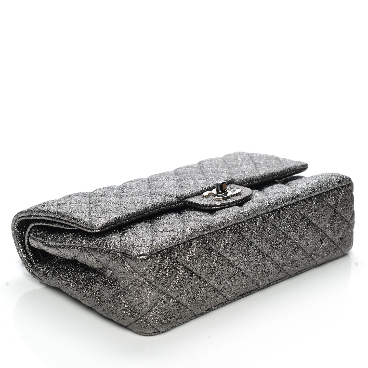 Chanel Metallic Crackled Calfskin Medium Double Flap Argent Fonce 4 of 8