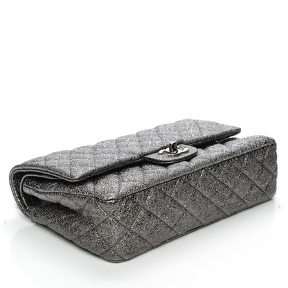 Chanel Metallic Crackled Calfskin Medium Double Flap Argent Fonce 4 of 8