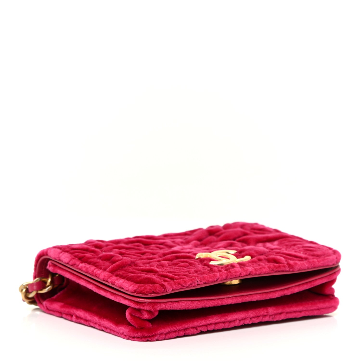 Chanel Velvet Quilted Camellia Velvet Flap Coin Purse With Chain Fuchsia 3 of 15