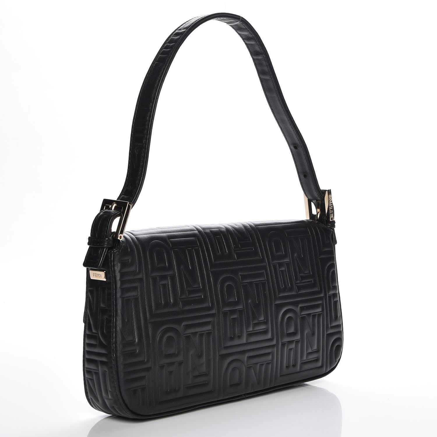 Fendi Nappa Logo Embossed Baguette Black 3 of 7
