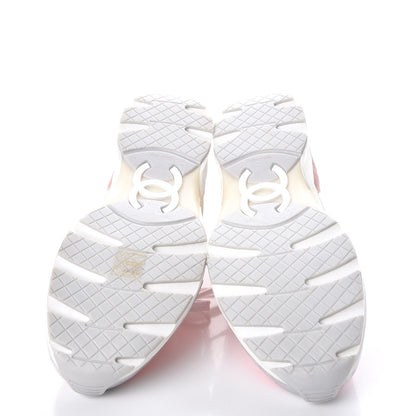 Chanel Tweed Suede Calfskin Sneakers 38 Silver Pink 5 of 8