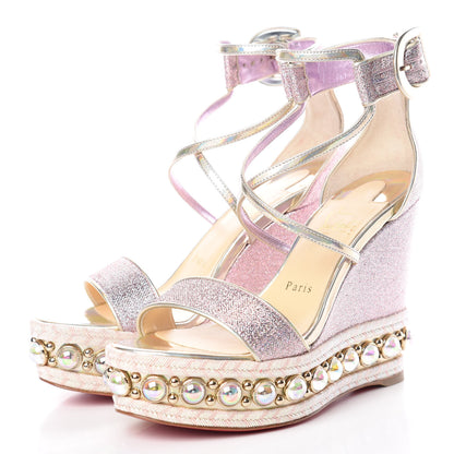 Christian Louboutin Lurex Chocazeppa 120 Platform Wedge Sandals 37 Lupin 3 of 9