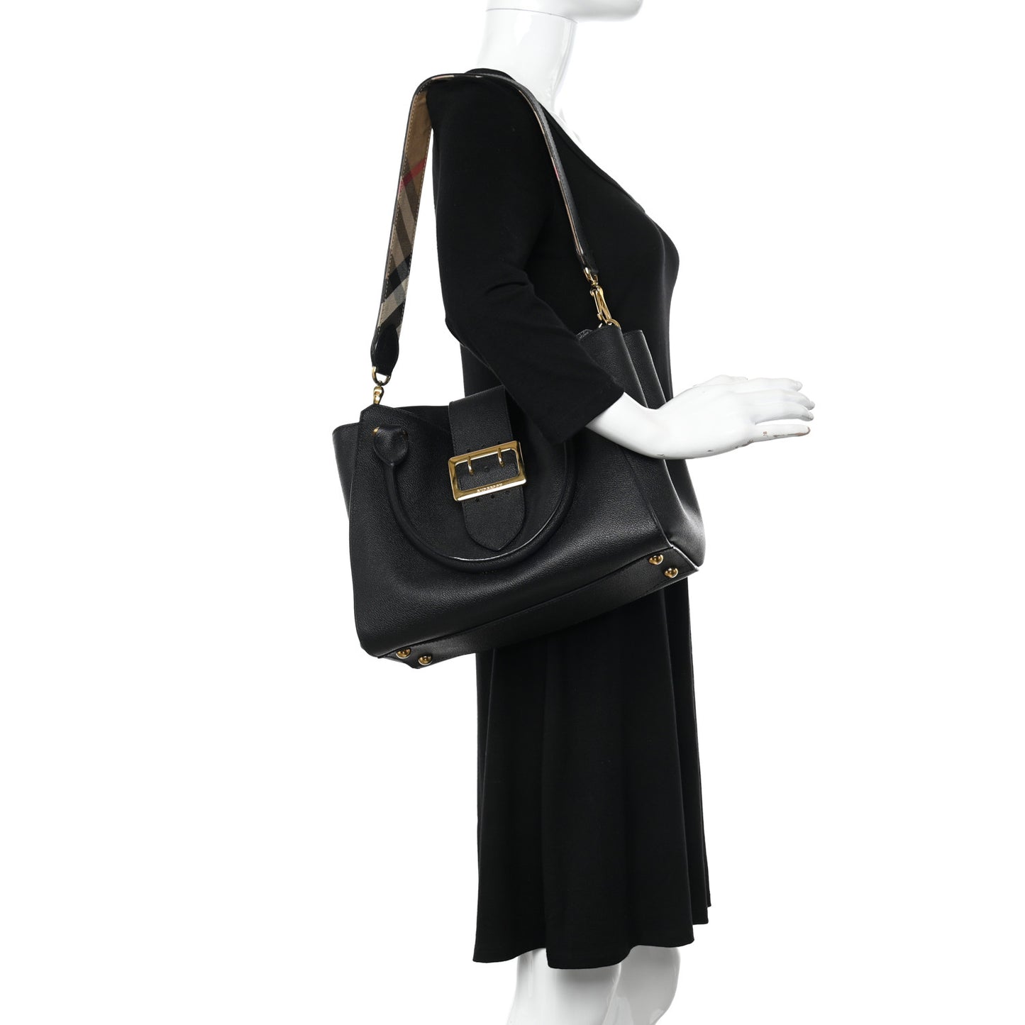 Soft Grain Calfskin Medium Buckle Tote Black