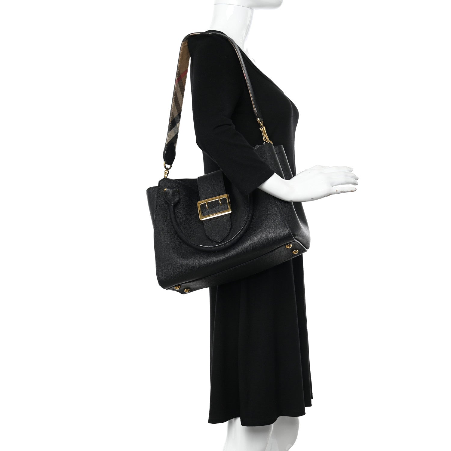 Burberry Soft Grain Calfskin Medium Buckle Tote Black 2 of 14