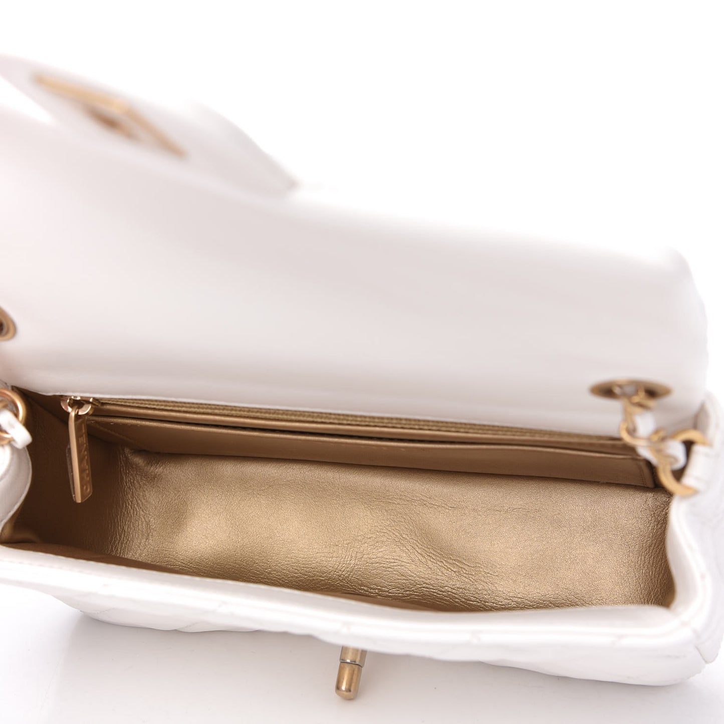 Lambskin Quilted Mini Rectangular Pearl Crush Flap White