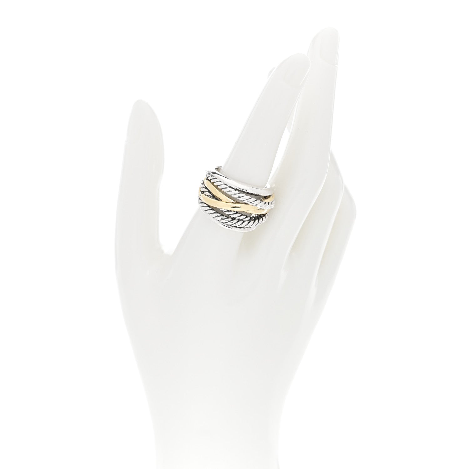 David Yurman Sterling Silver 14K Yellow Gold Wide Crossover Ring 56 7.5 2 of 4