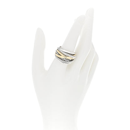 David Yurman Sterling Silver 14K Yellow Gold Wide Crossover Ring 56 7.5 2 of 4