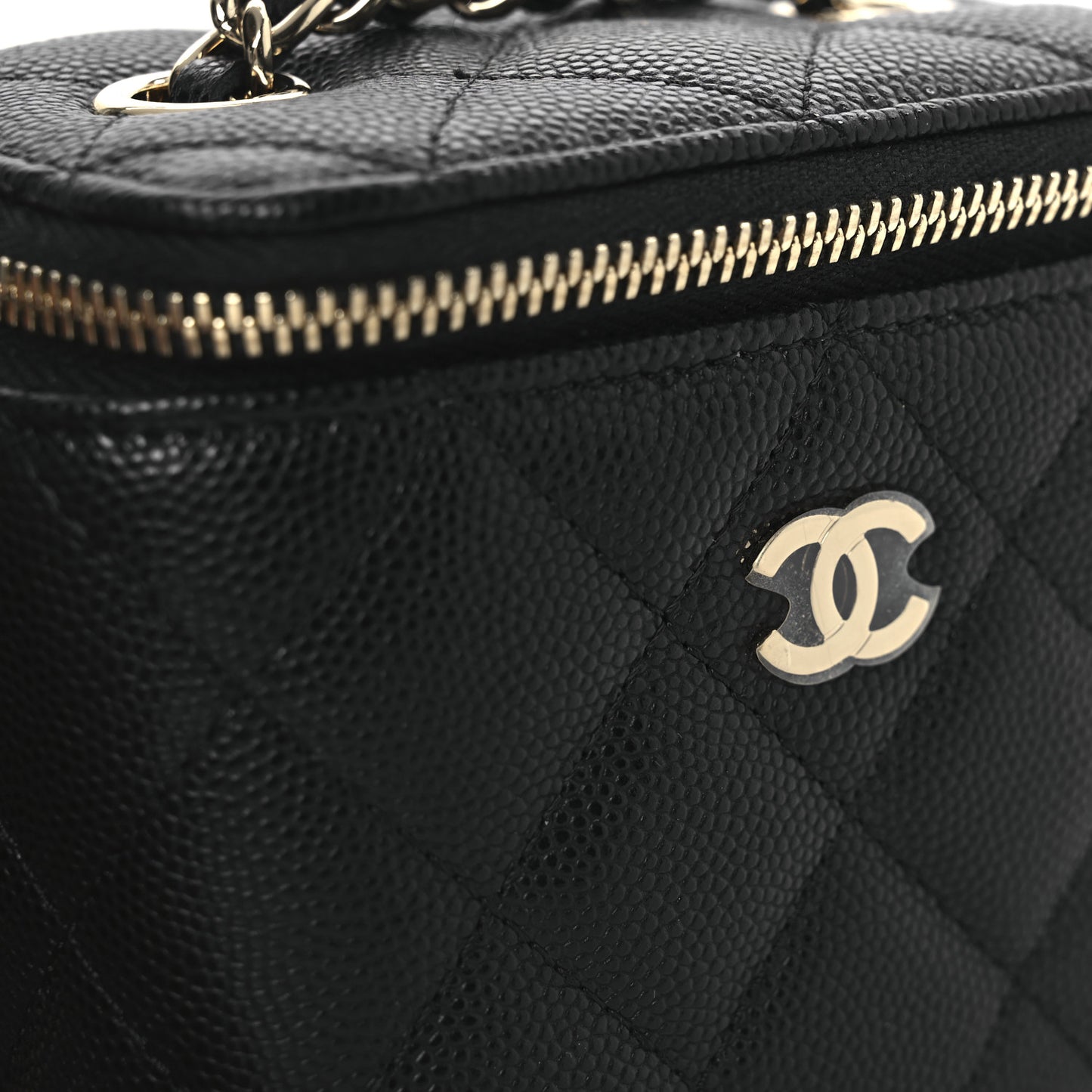 Caviar Quilted Mini Vanity Case With Chain Black