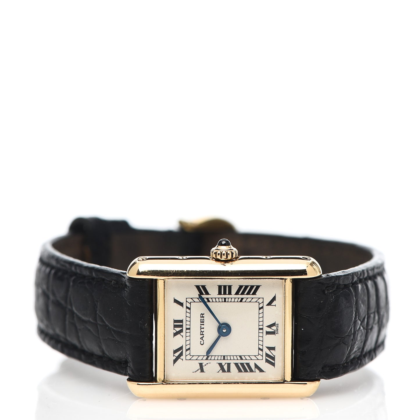 18K Yellow Gold Alligator 20mm Tank Louis Quartz Watch
