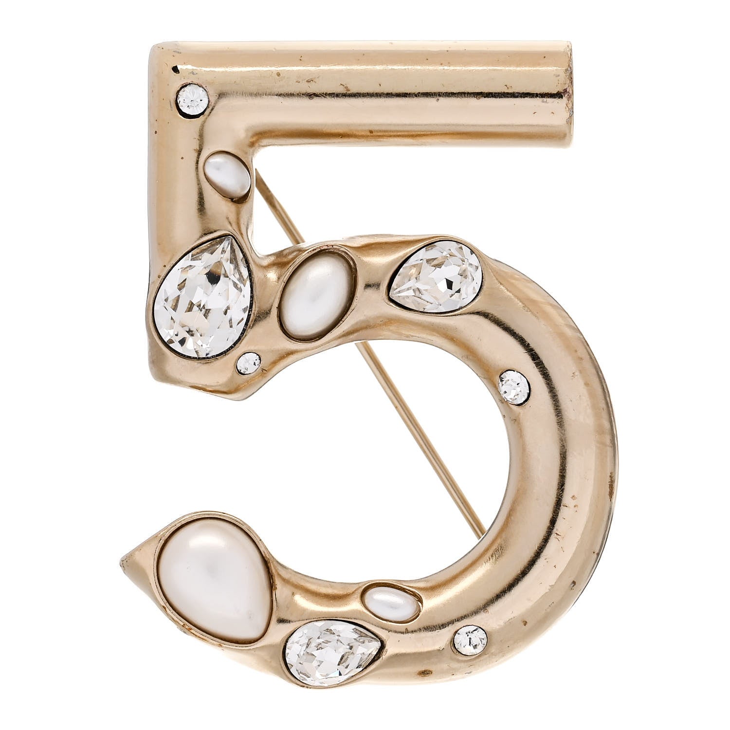 Chanel Pearl Crystal N°5 Brooch Gold 1 of 5