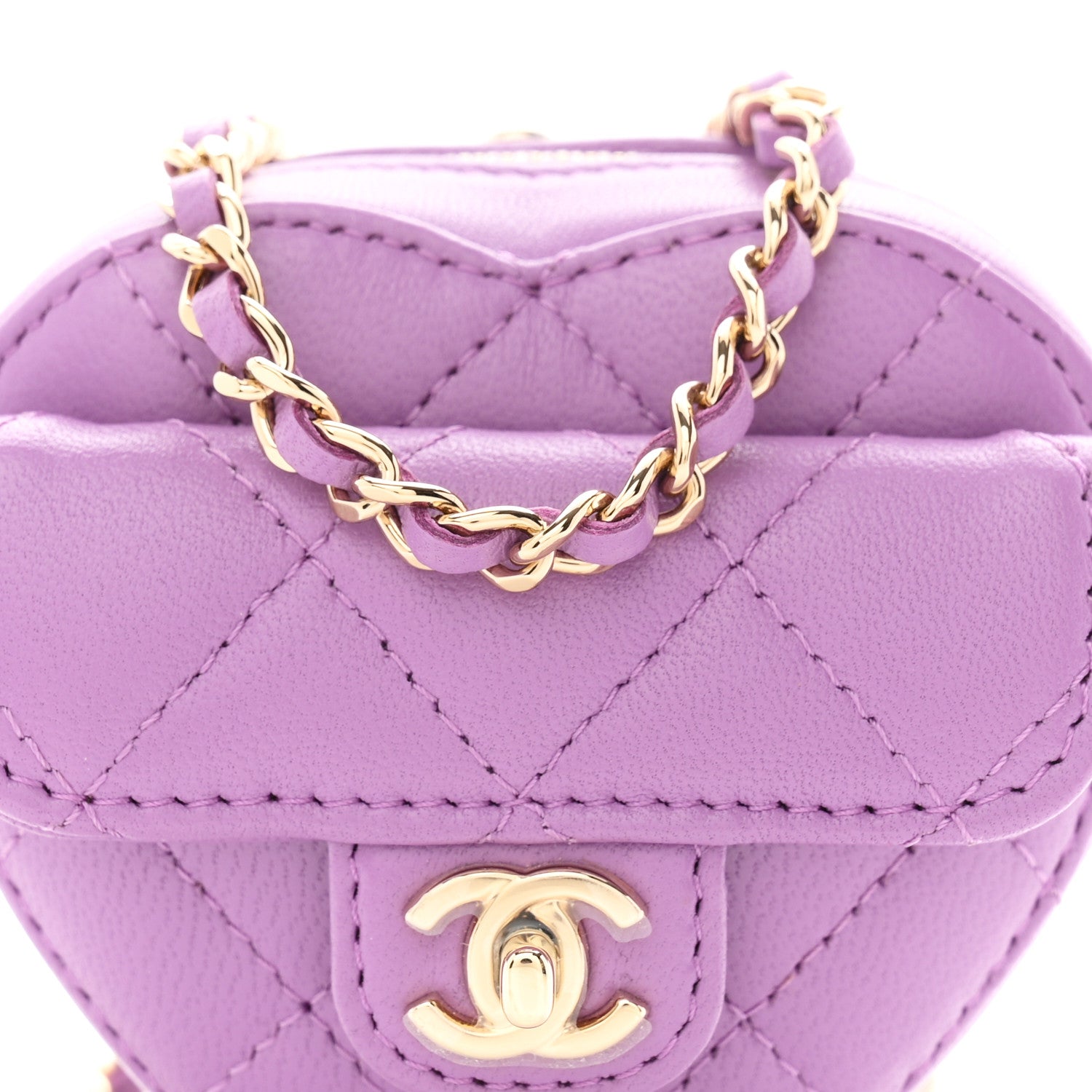 Chanel Lambskin Quilted CC In Love Heart Waist Belt Bag With Chain Purple 8 of 11