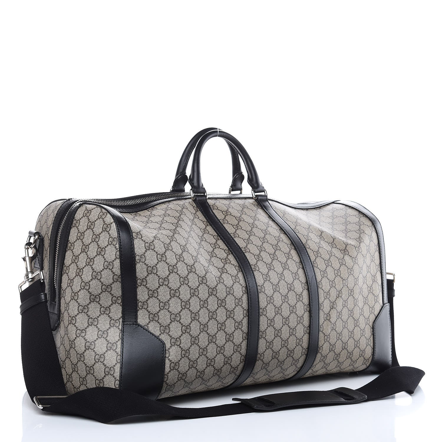 Gucci GG Supreme Monogram Selleria Calfskin Large Duffle Beige Ebony Black 3 of 11