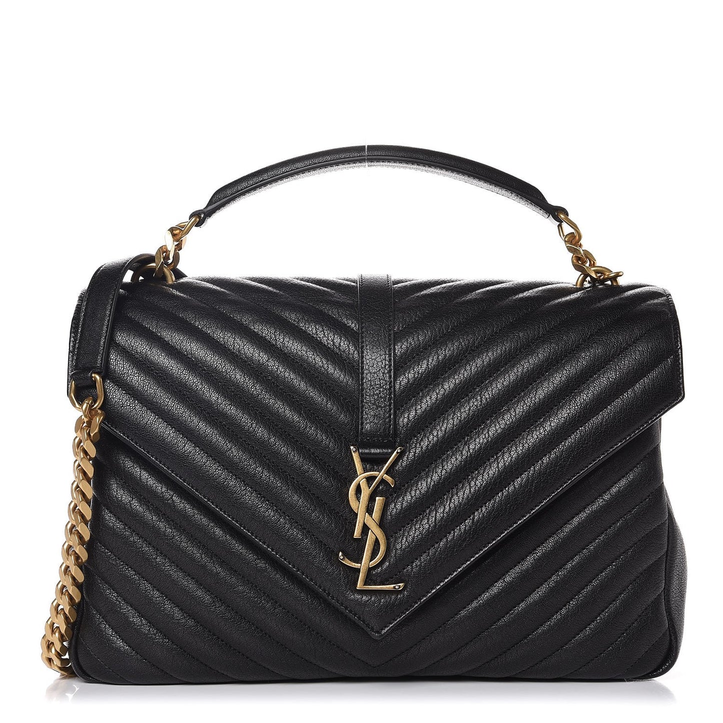 Sheepskin Matelasse Chevron Monogram Large College Satchel Black