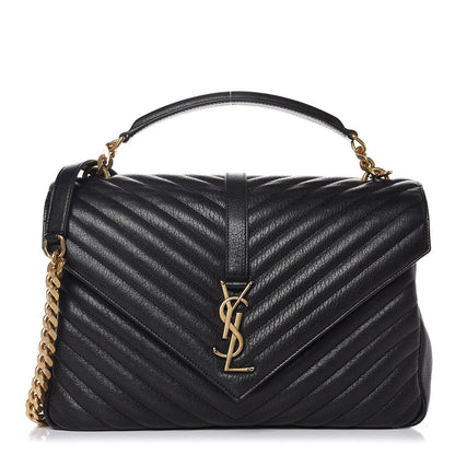 Saint Laurent Sheepskin Matelasse Chevron Monogram Large College Satchel Black 1 of 8