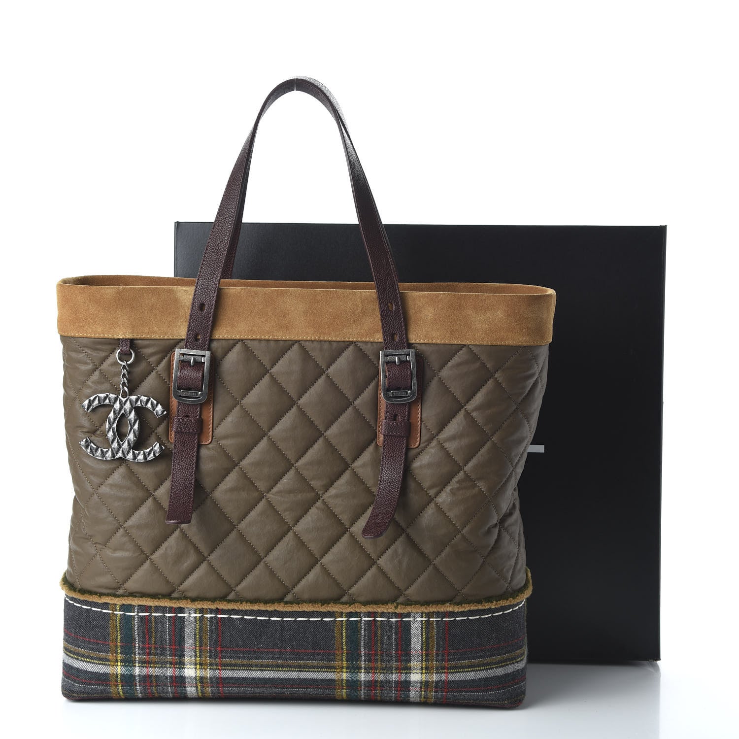 Chanel Coated Canvas Quilted Paris Edinburgh Tote Green Brown Multicolor 11 of 11