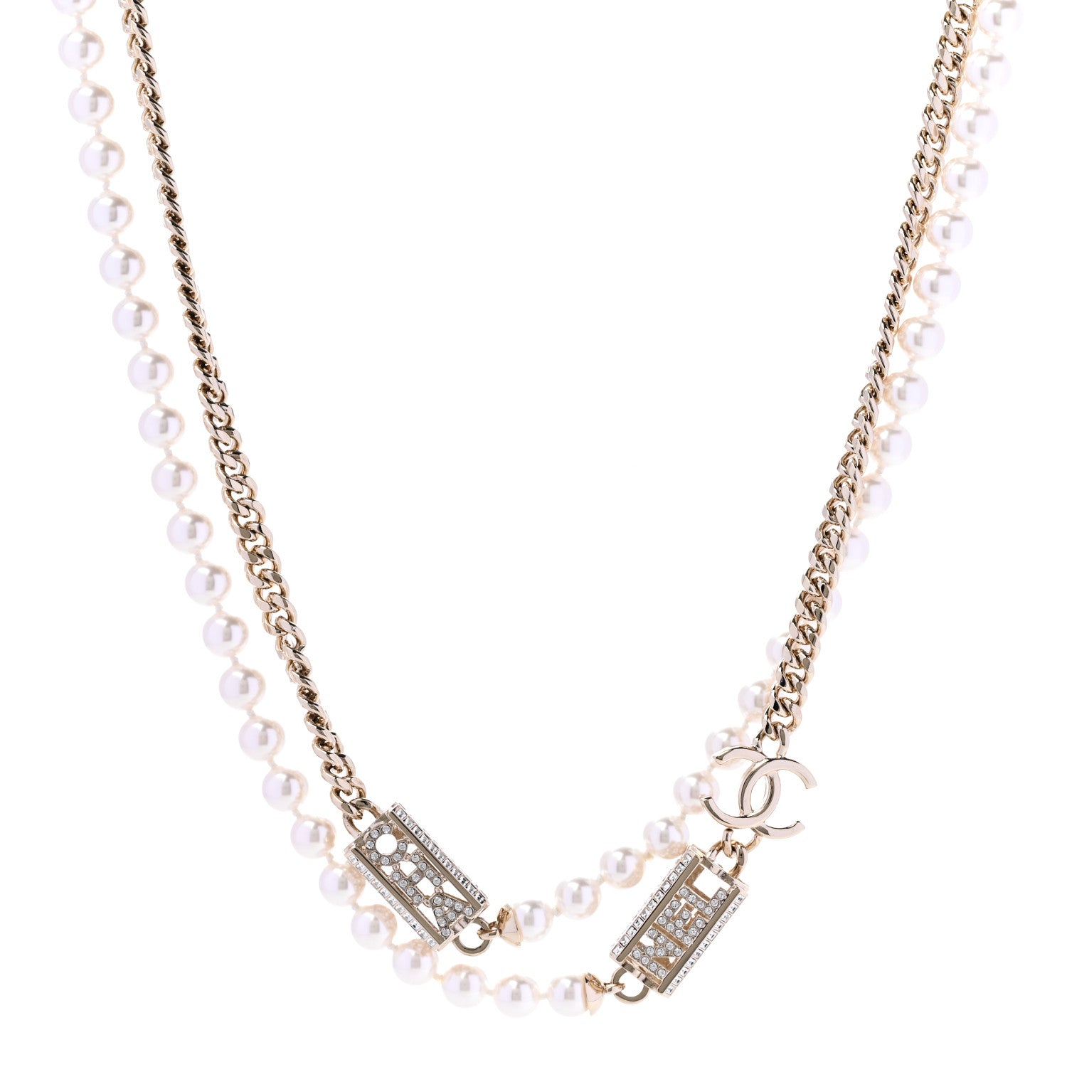 Chanel Pearl Crystal CC Long Chain Necklace Gold 1 of 6