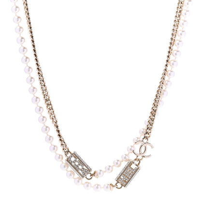 Chanel Pearl Crystal CC Long Chain Necklace Gold 1 of 6
