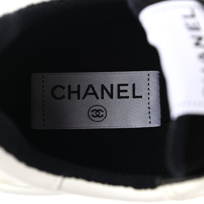 Chanel Grained Calfskin Fabric Womens Logo Sneakers 37 White Black 7 of 9