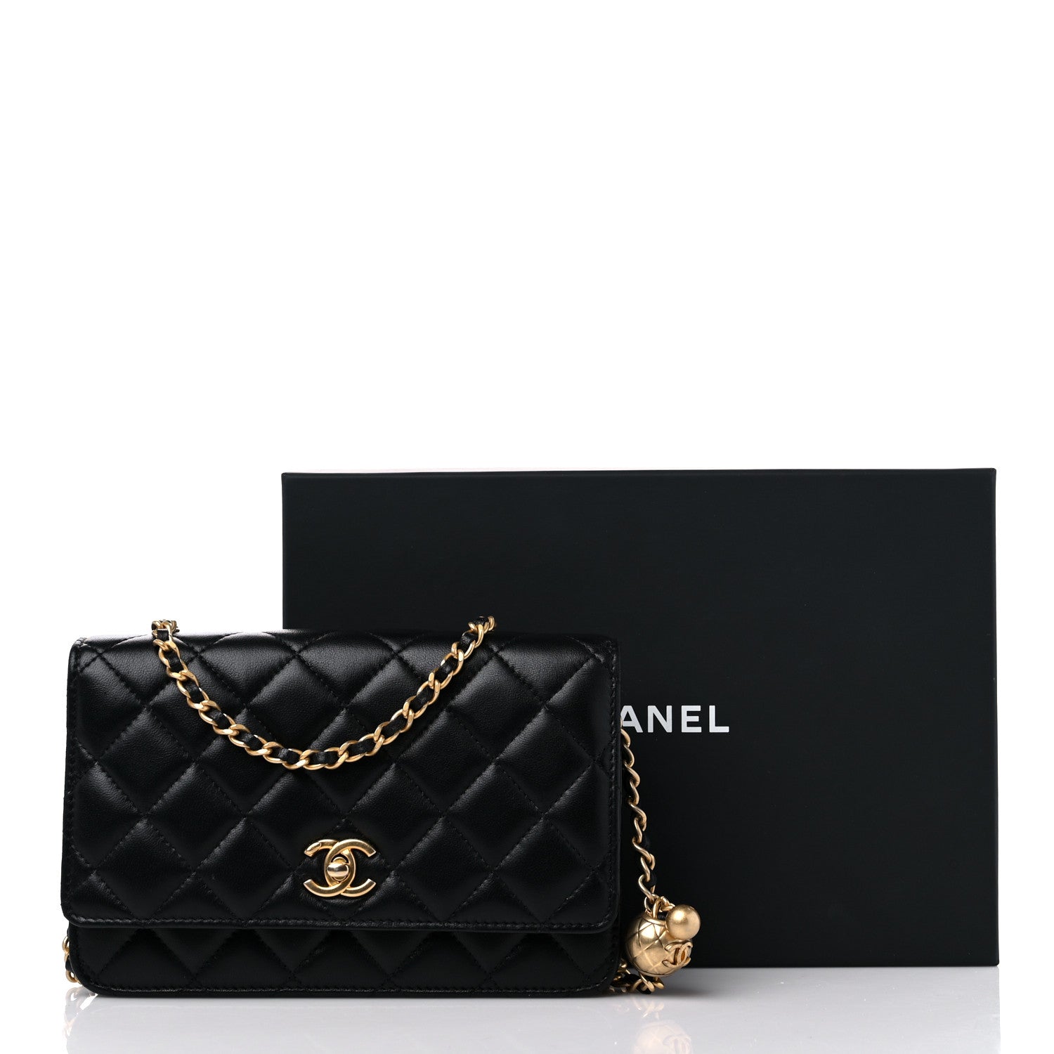 Chanel Lambskin Quilted CC Pearl Crush Wallet on Chain WOC Black 11 of 11