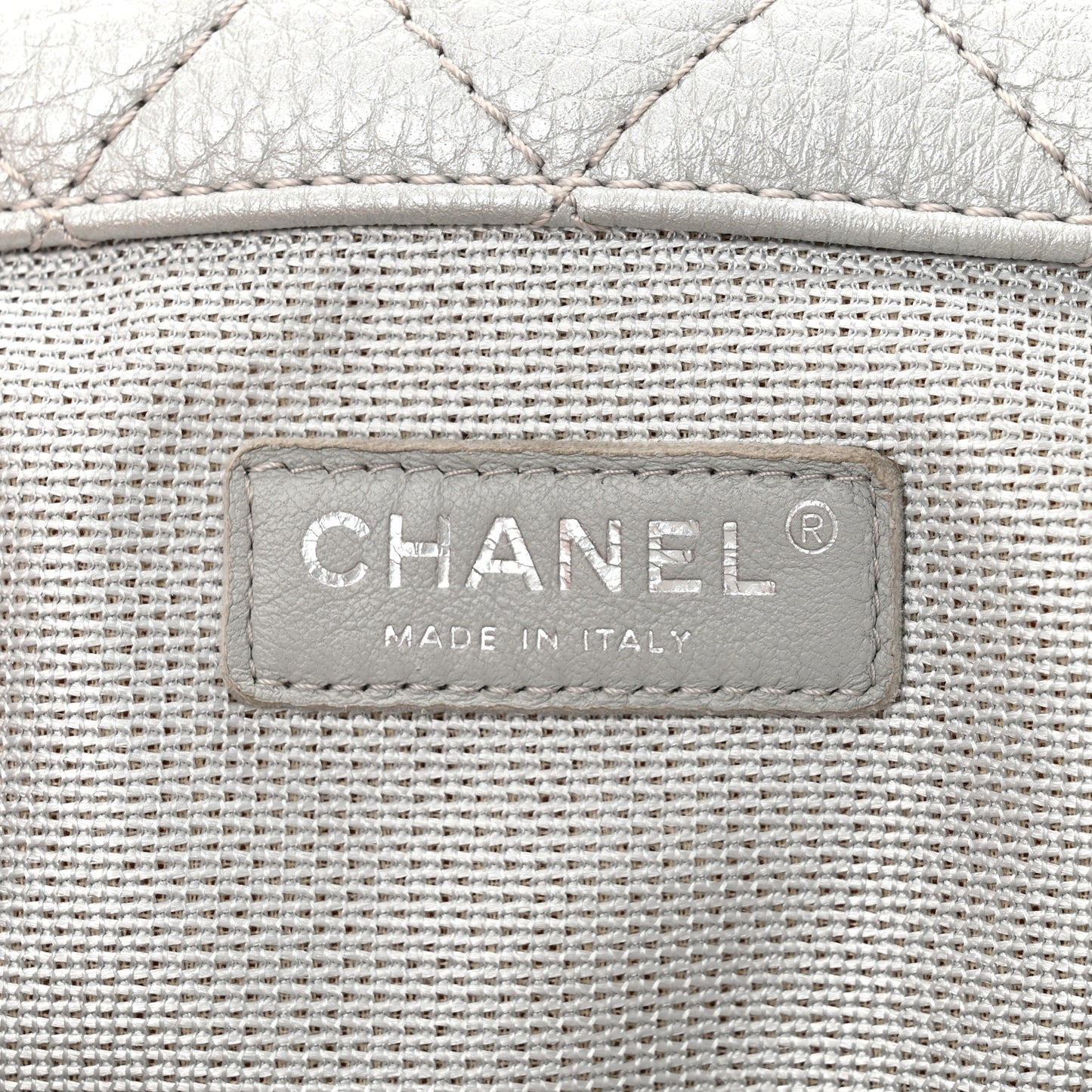 Metallic Calfskin Quilted XXL Travel Flap Bag Silver