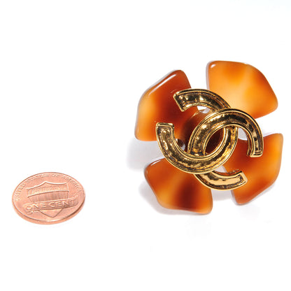 Chanel Faux Tortoise Clover Cross CC Clip On Earrings Gold 2 of 4