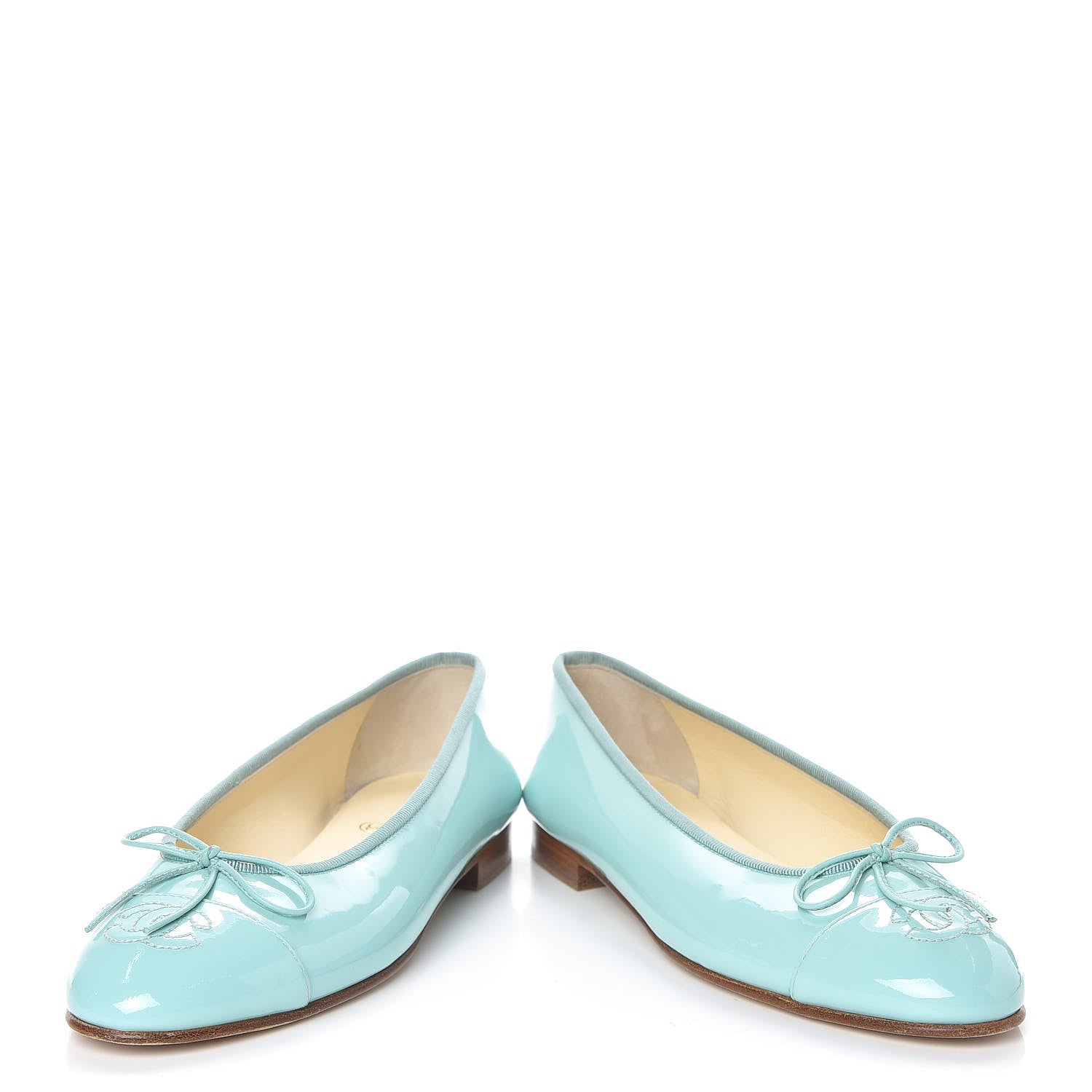 Chanel Calfskin Patent CC Cap Toe Ballerina Flats 37 Light Green 3 of 14