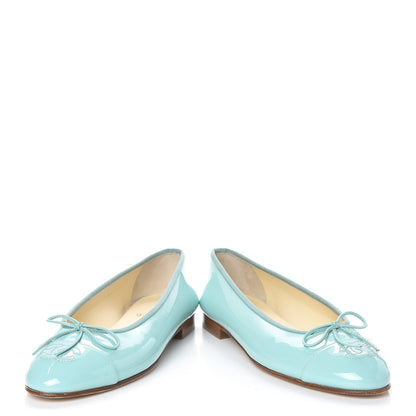 Chanel Calfskin Patent CC Cap Toe Ballerina Flats 37 Light Green 3 of 14