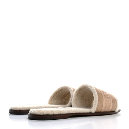 Christian Dior Suede Goatskin Shearling Embroidered Dway Slide Sandals 39 Cookie 5 of 11