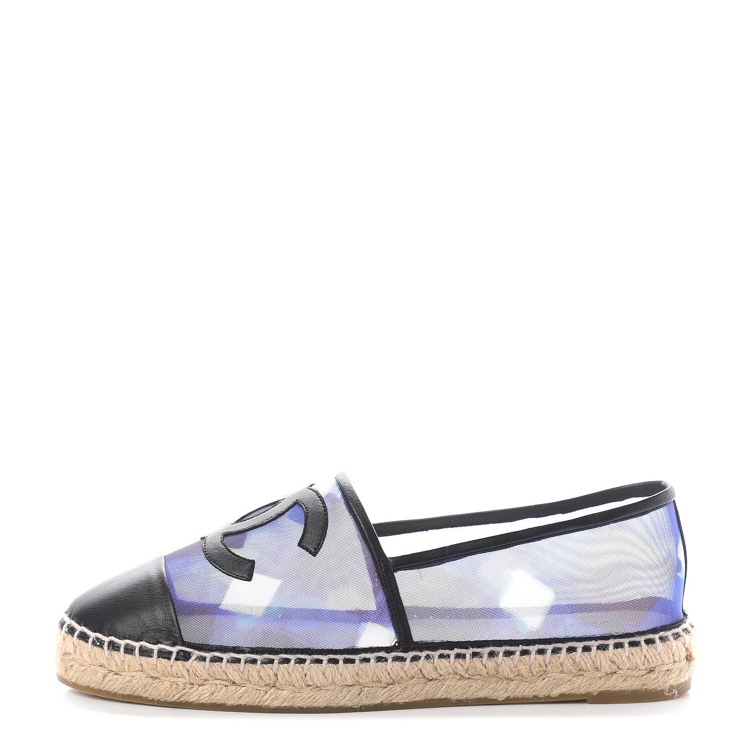 Chanel Mesh Lambskin Check Print CC Espadrilles 40 Blue Black White 1 of 6
