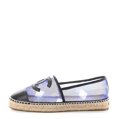 Chanel Mesh Lambskin Check Print CC Espadrilles 40 Blue Black White 1 of 6