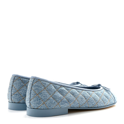 Chanel Denim Quilted Cap Toe CC Ballerina Flats 39 Light Blue 5 of 9