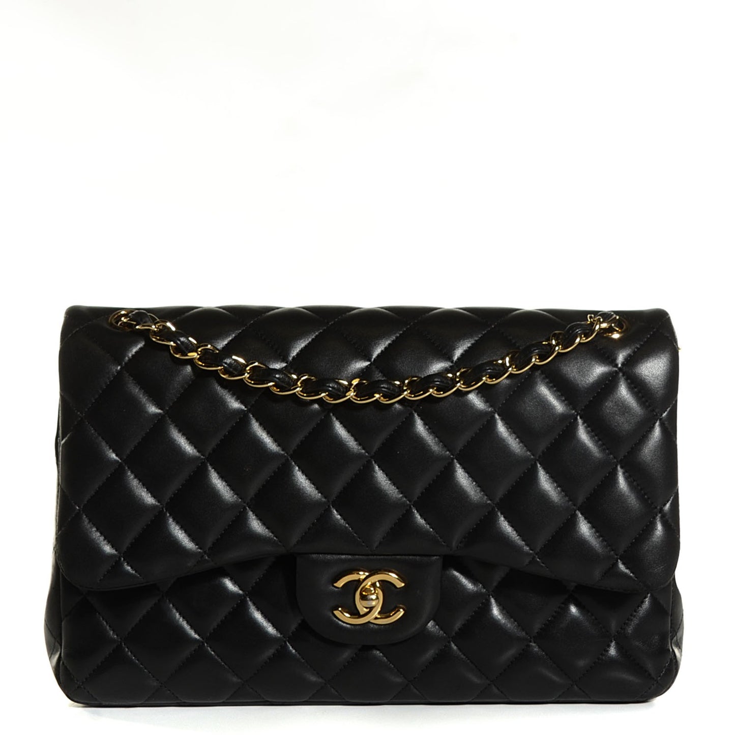 Lambskin Quilted Jumbo Double Flap Black
