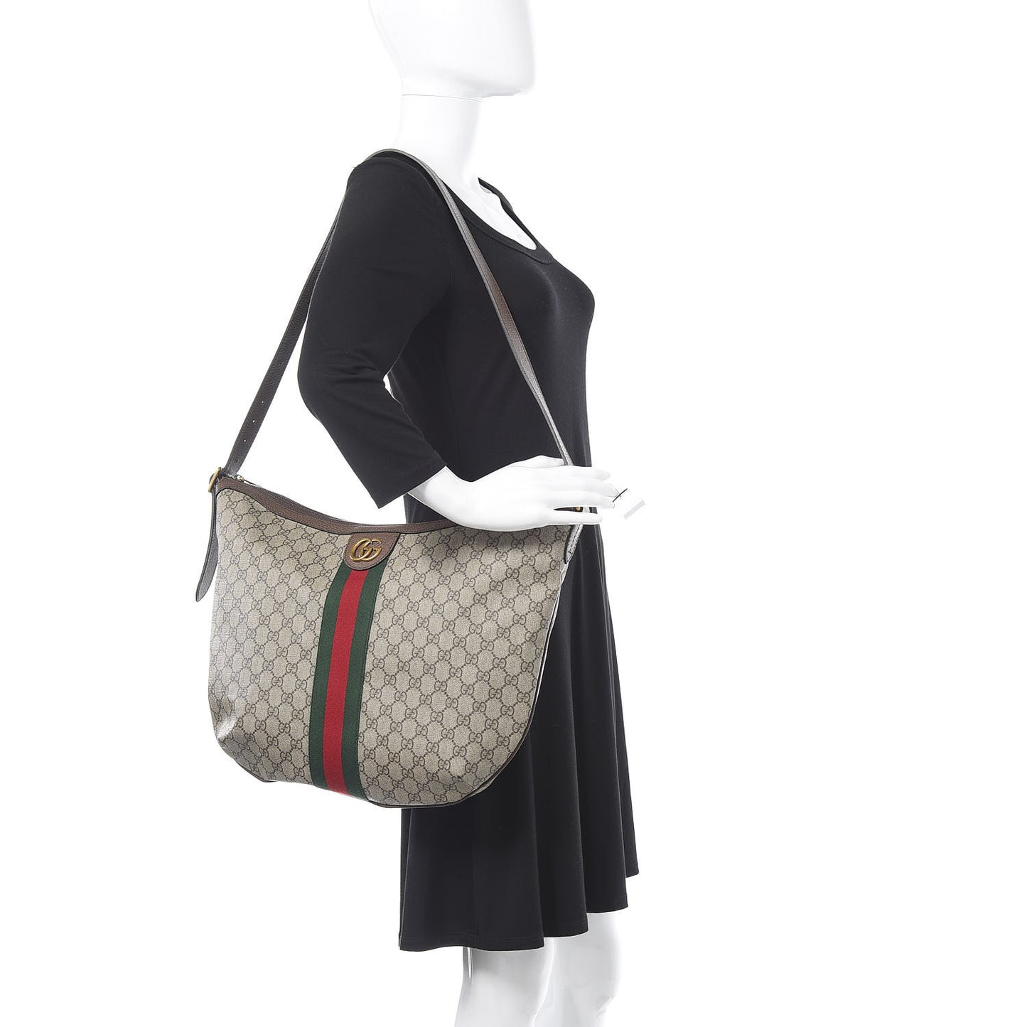 GG Supreme Monogram Web Ophidia Half Moon Hobo Brown