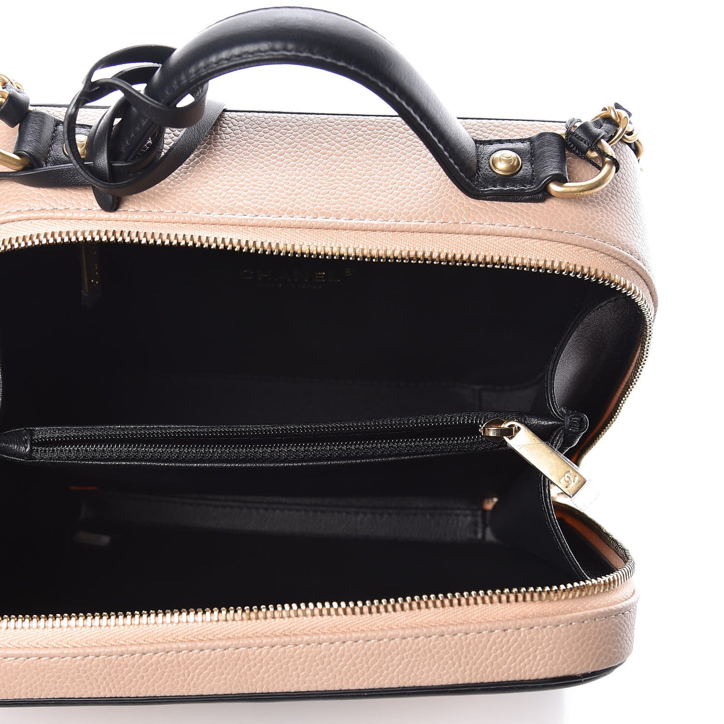 Caviar Quilted Medium CC Filigree Vanity Case Beige Black