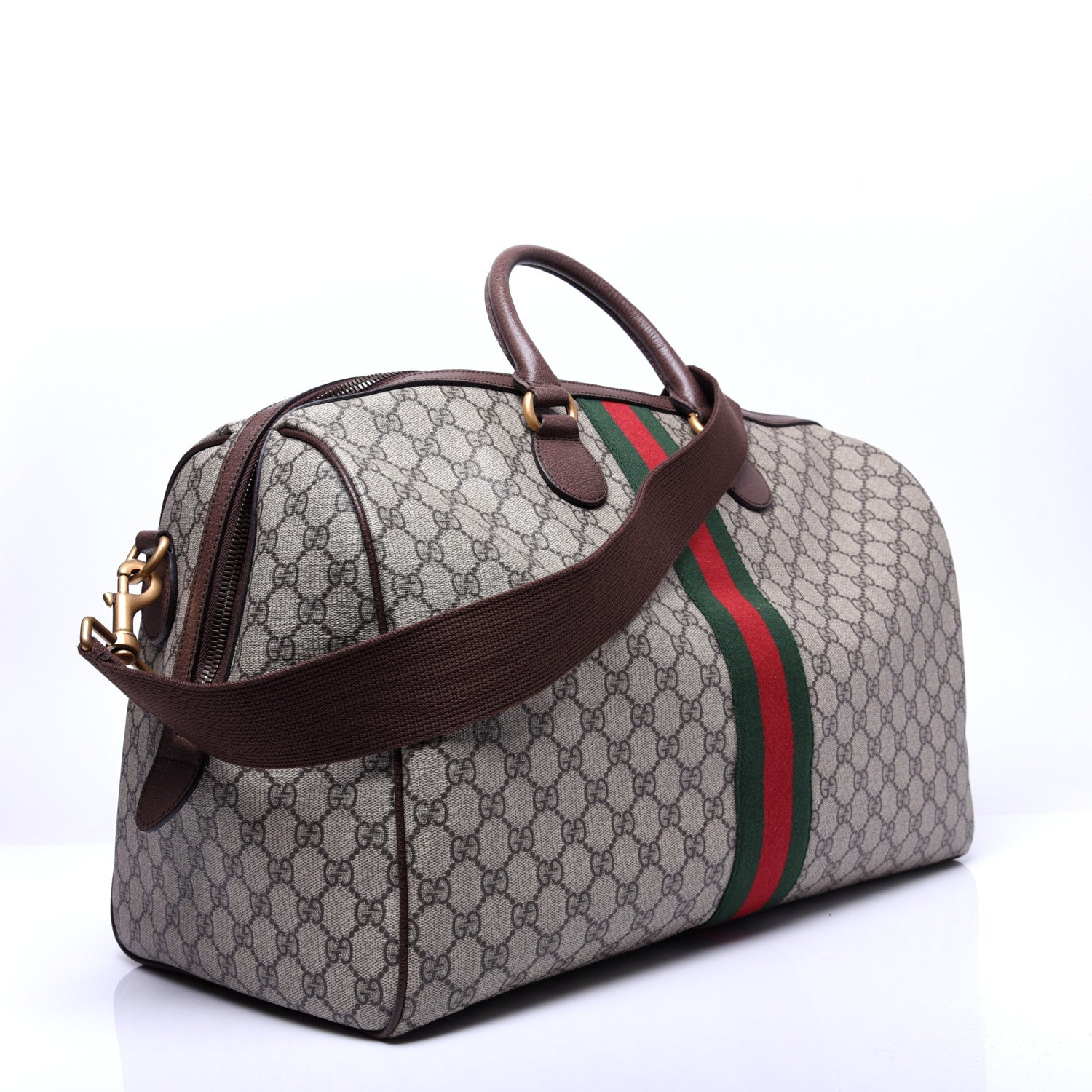 Gucci GG Supreme Monogram Textured Dollar Calfskin Web Medium Ophidia Carry-On Duffle Bag Beige Ebony New Acero 3 of 16
