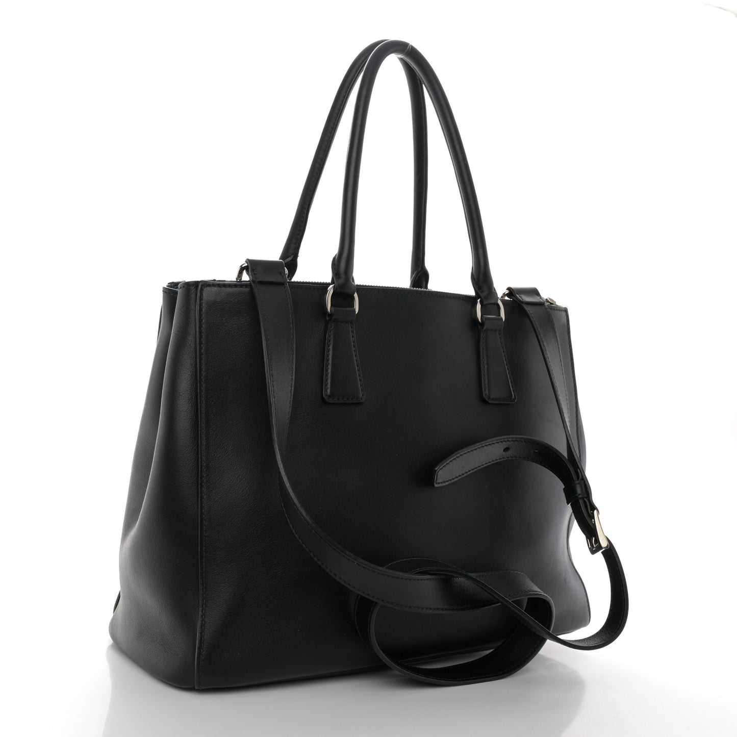 City Calfskin Bi-Color Large Galleria Double Zip Tote Black