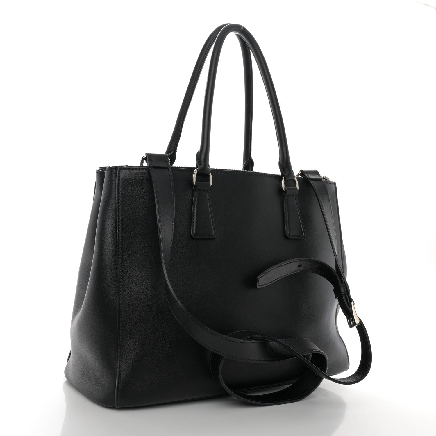 Prada City Calfskin Bi-Color Large Galleria Double Zip Tote Black 3 of 14