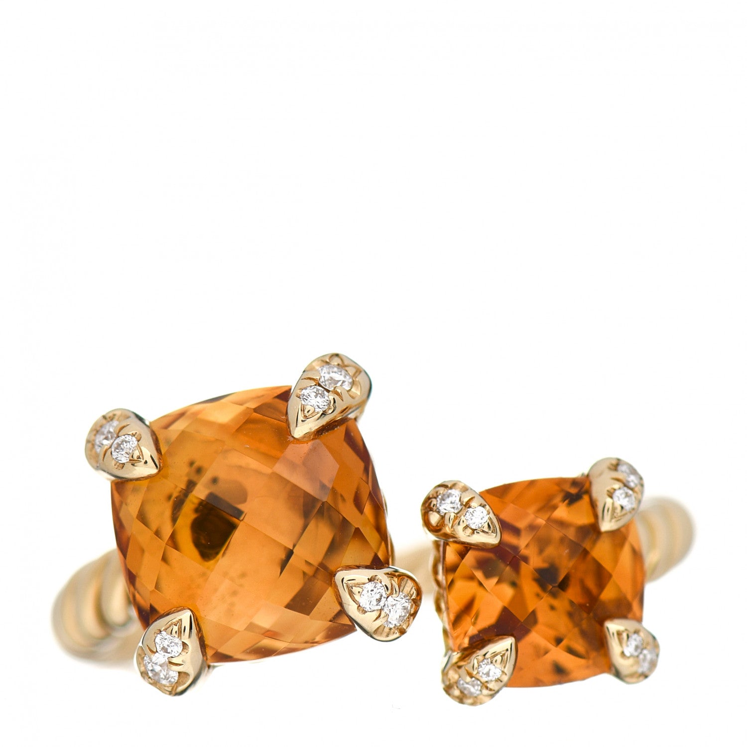 David Yurman 18K Yellow Gold Diamond Citrine Chatelaine Bypass Ring 54 6.75 1 of 5