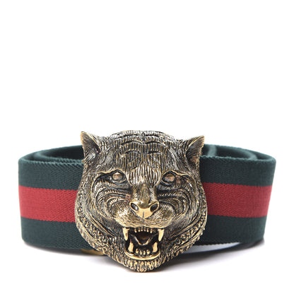 Gucci Web Feline Buckle Belt 85 34 Green Red 1 of 4