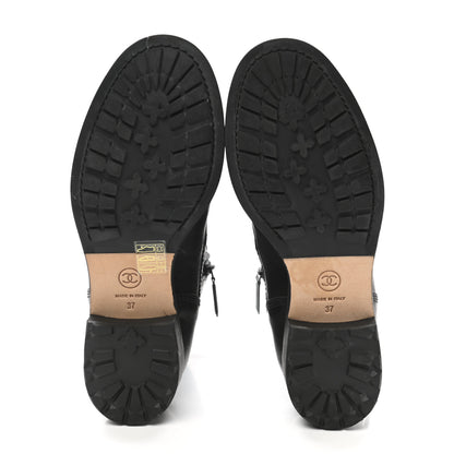 Chanel Calfskin Quilted Lace Up Combat Boots 37 Black 5 of 9
