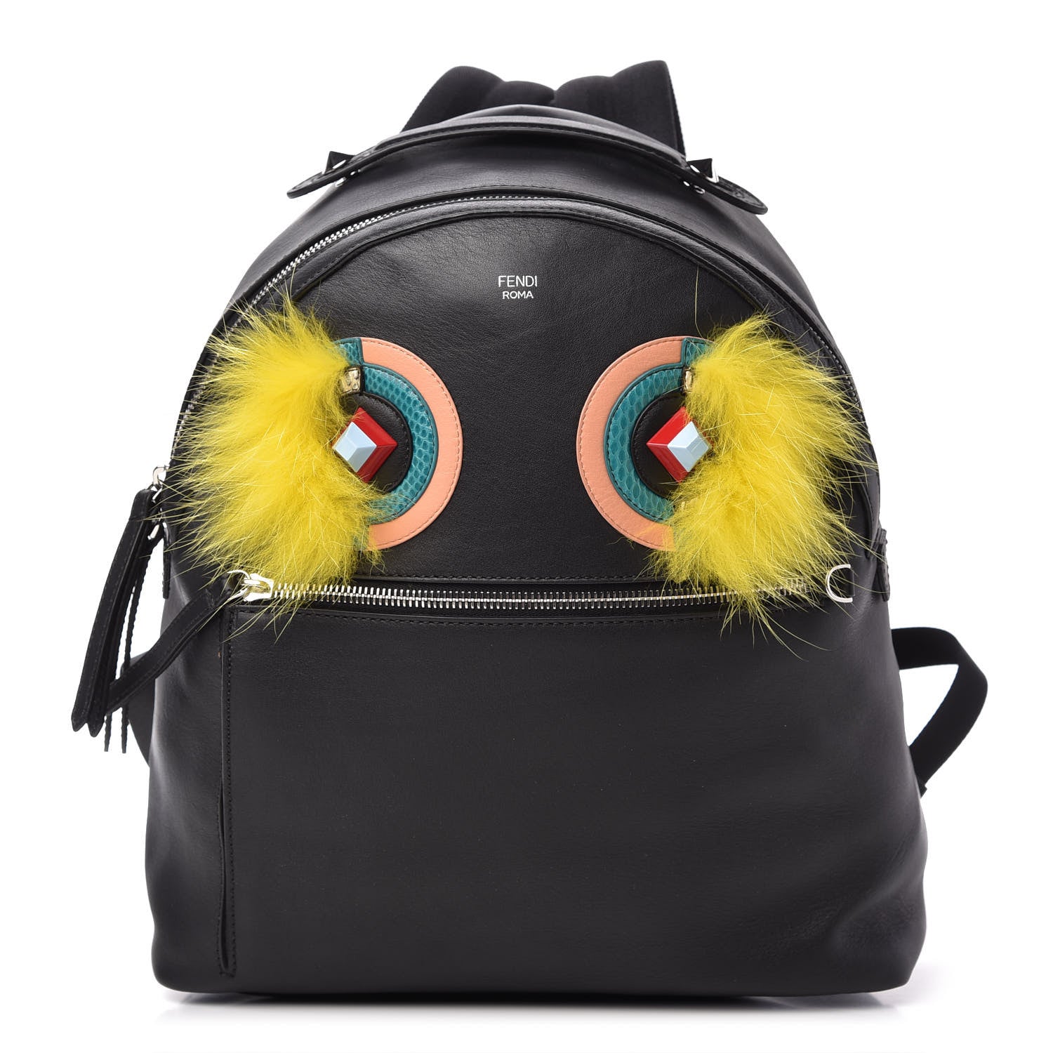Fendi Vitello Dolce Fox Elaphe Ayers Hypnoteyes Large Backpack Black Giallo Multicolor 1 of 10