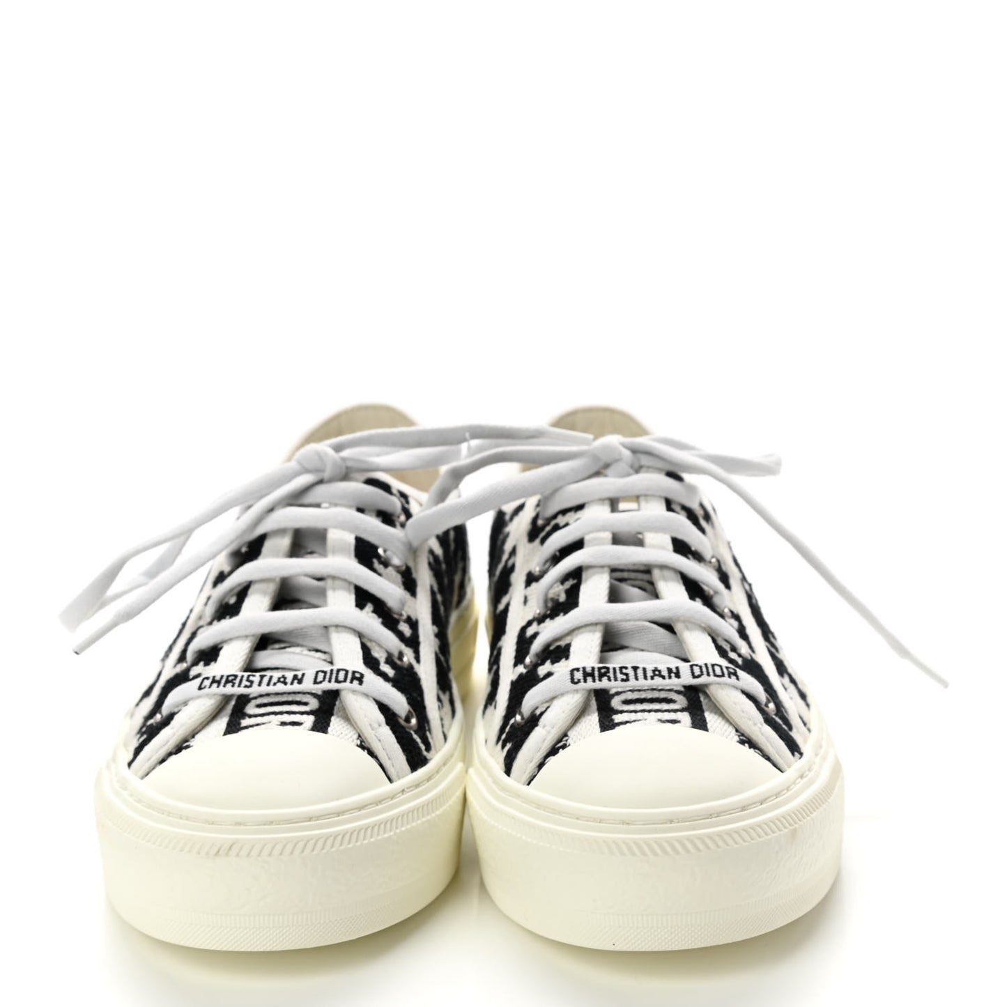 Canvas Macro Houndstooth Embroidered Womens Walk'N'Dior Low Top Sneakers 37.5 White Black