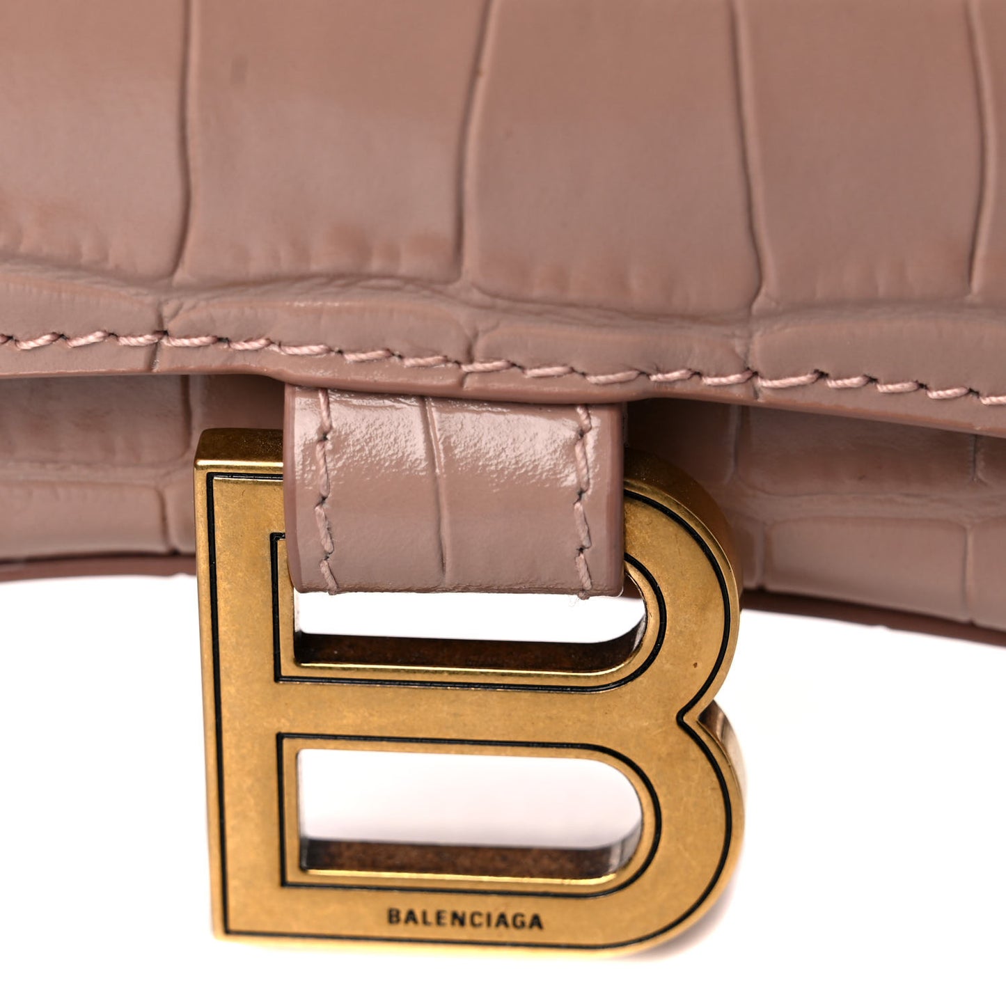 Shiny Calfskin Crocodile Embossed Hourglass Chain Bag Nude Beige