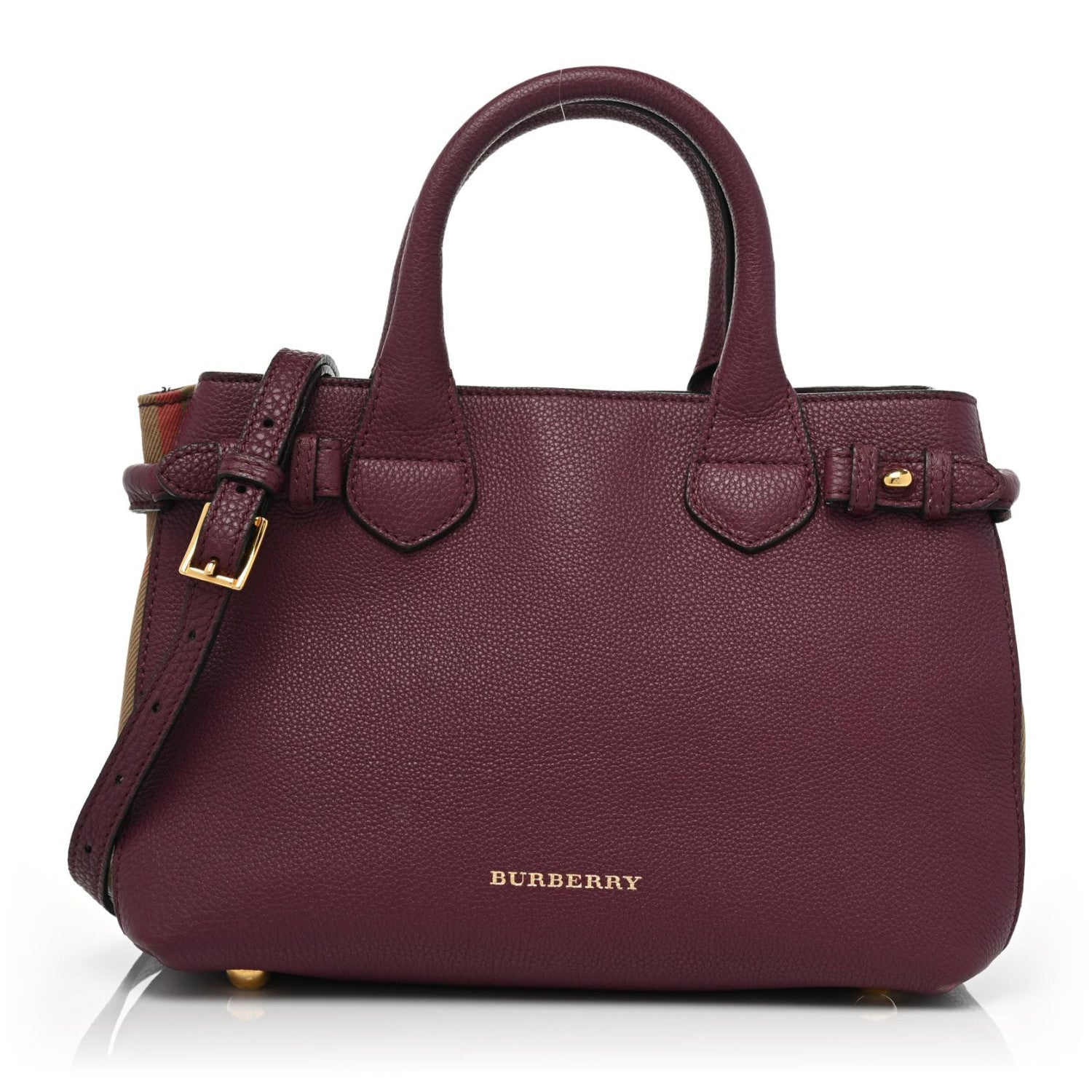 Burberry Grainy Calfskin House Check Small Banner Tote Mahogany Red 1 of 22