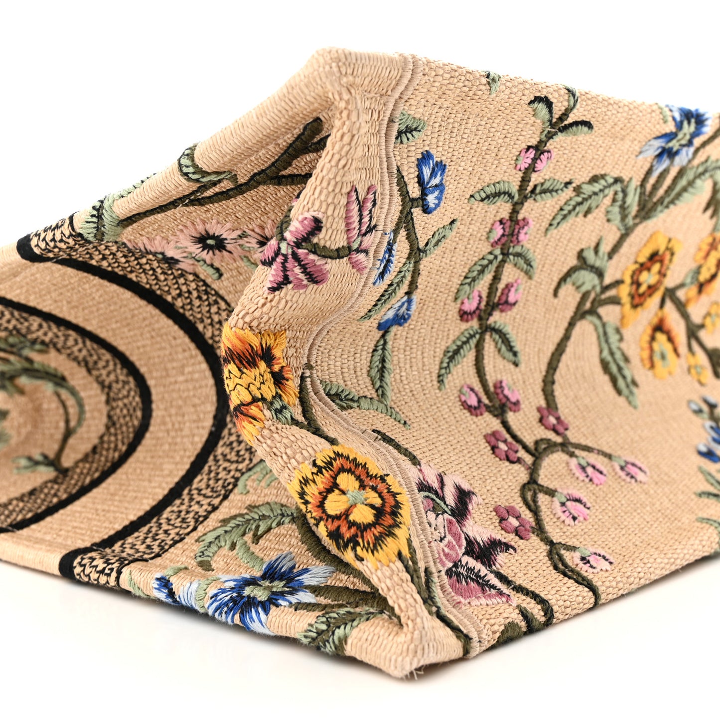 Raffia Embroidered Petites Fleurs Medium Book Tote Natural