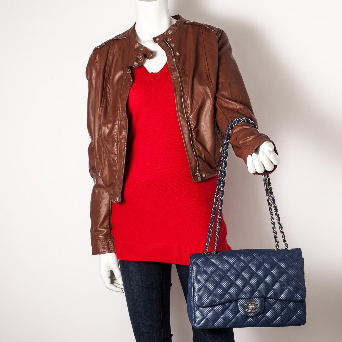 Calfskin Perforated Jumbo Flap Blue