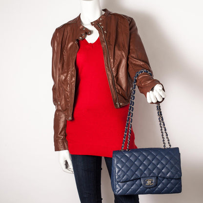 Chanel Calfskin Perforated Jumbo Flap Blue 2 of 9