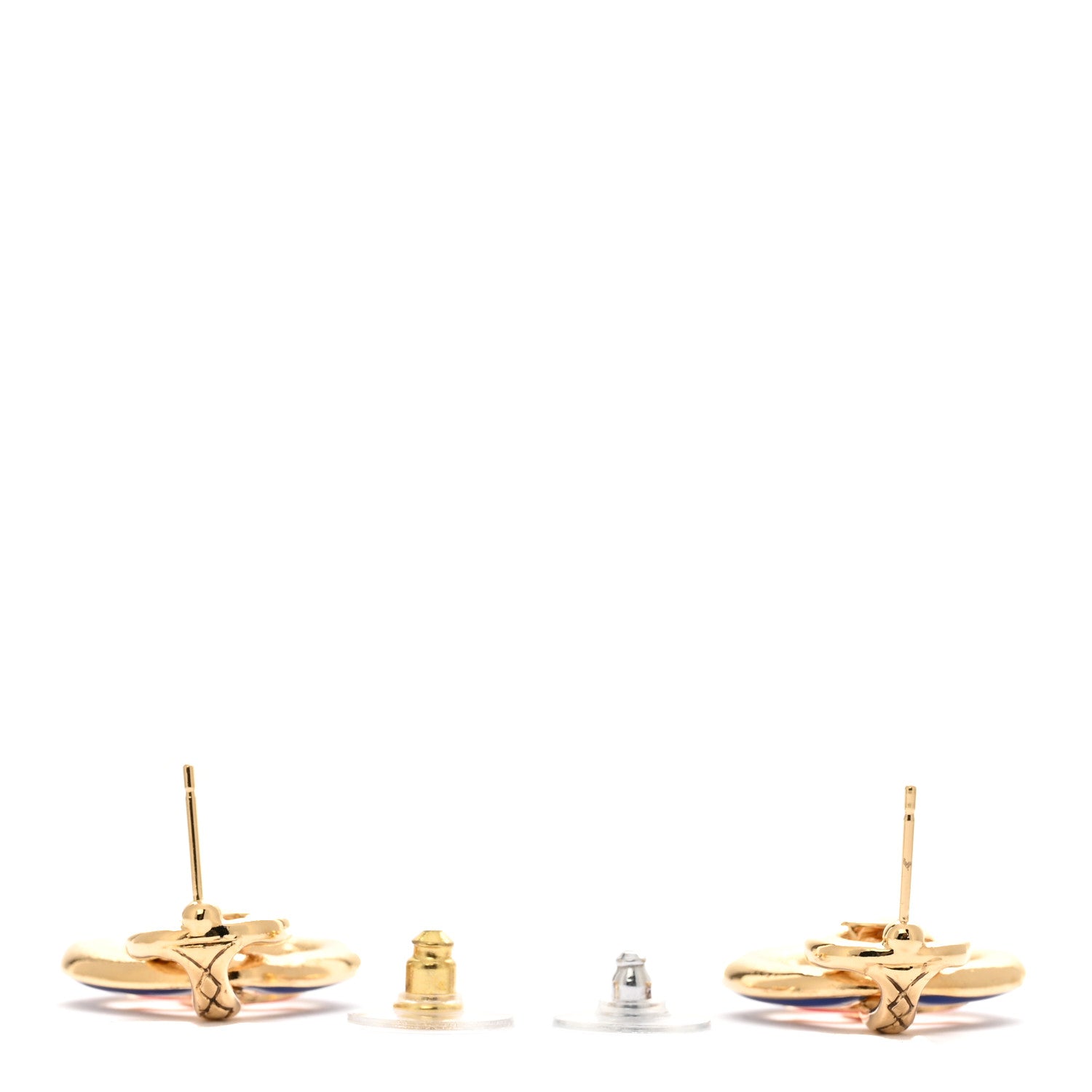 Chanel Enamel CC Drop Earrings Gold Blue Pink 3 of 5